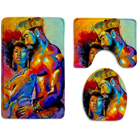 Crown me king 3 piece bath mat set Black Art - Picture 1 of 1